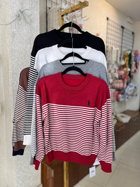 Stripes around Neck Pullover Sweater